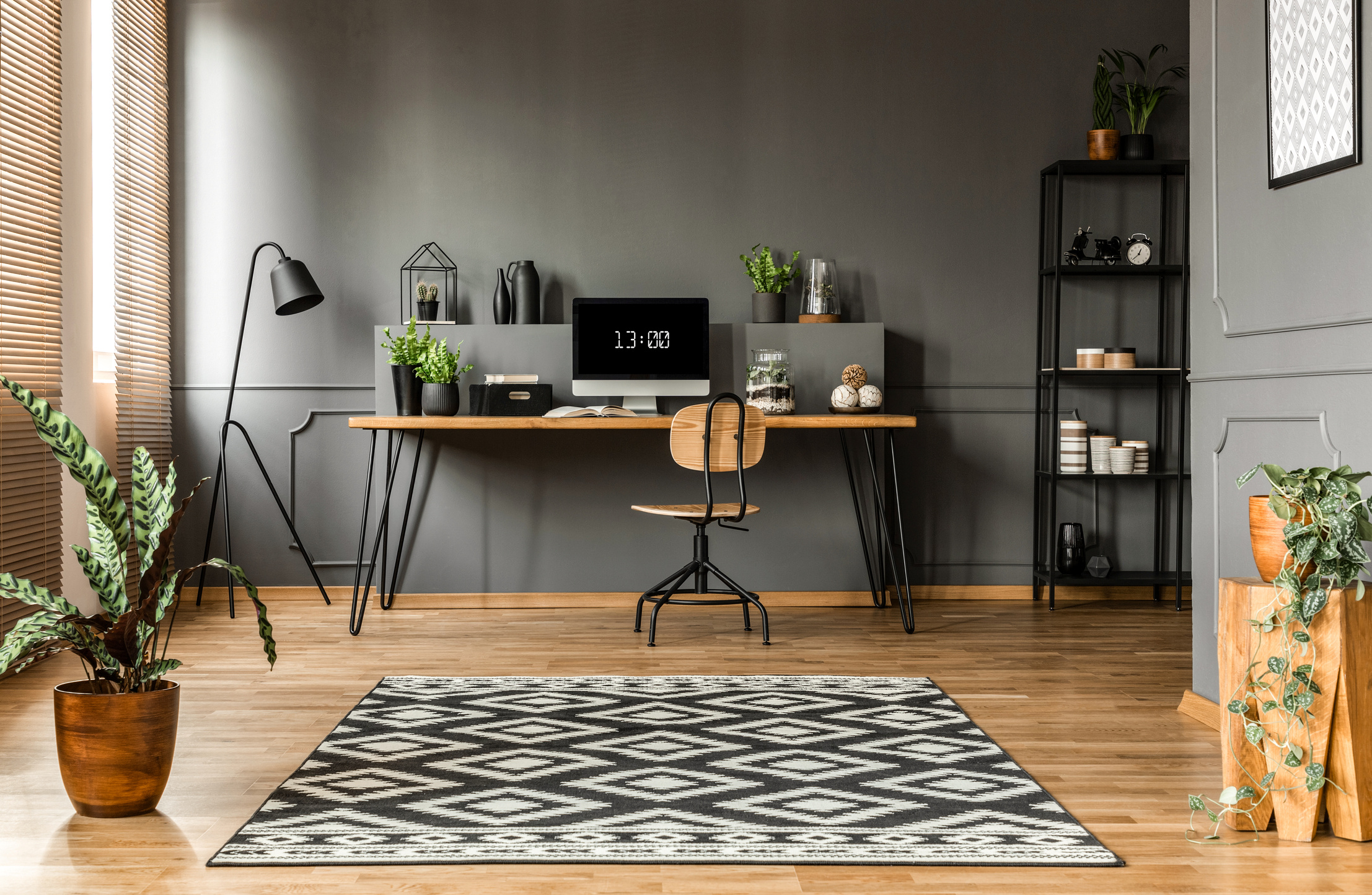 Scandi grey home office interior